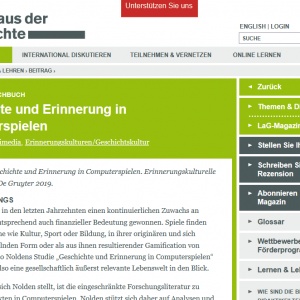 Screenshot der Webseite Lernen aus der Geschichte mit der Rezension des Buches Nolden Geschichte und Erinnerung in Computerspielen