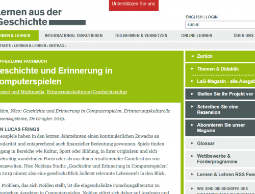 Screenshot der Webseite Lernen aus der Geschichte mit der Rezension des Buches Nolden Geschichte und Erinnerung in Computerspielen