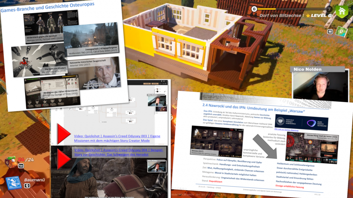 Collage aus Screenshots zum Vortrag Join the Squad über Erinnerungskultur, digitale Spiele und Internationale Jugendarbeit