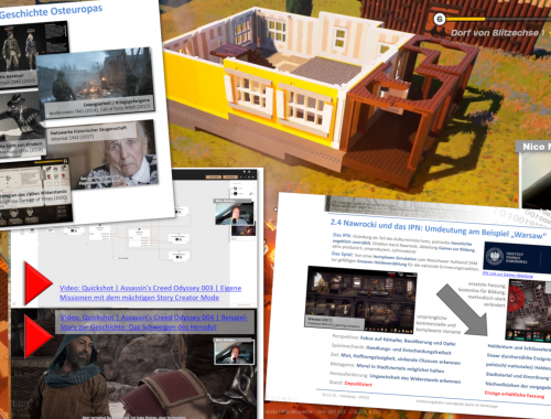 Collage aus Screenshots zum Vortrag Join the Squad über Erinnerungskultur, digitale Spiele und Internationale Jugendarbeit