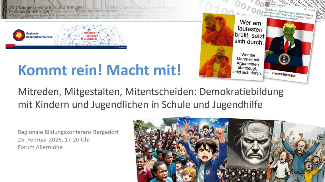 Titel Vortrag Kommt rein macht mit Demokratiebildung RBK Bergedorf